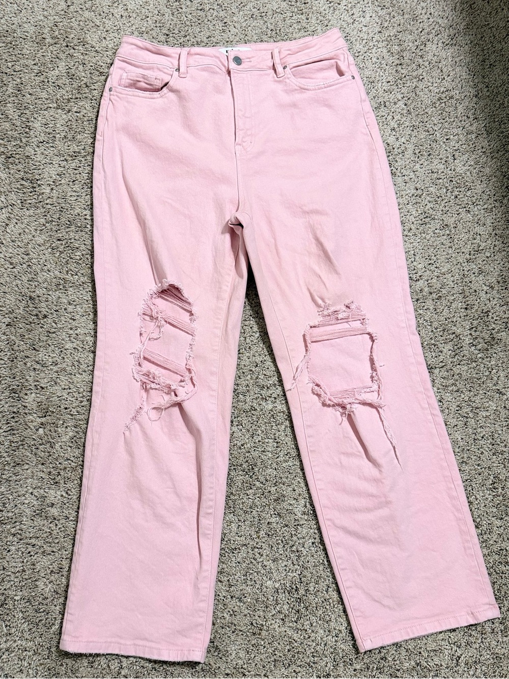 Mica Jeans High-Rise Pink Distressed Straight-Leg Jeans | Size 30